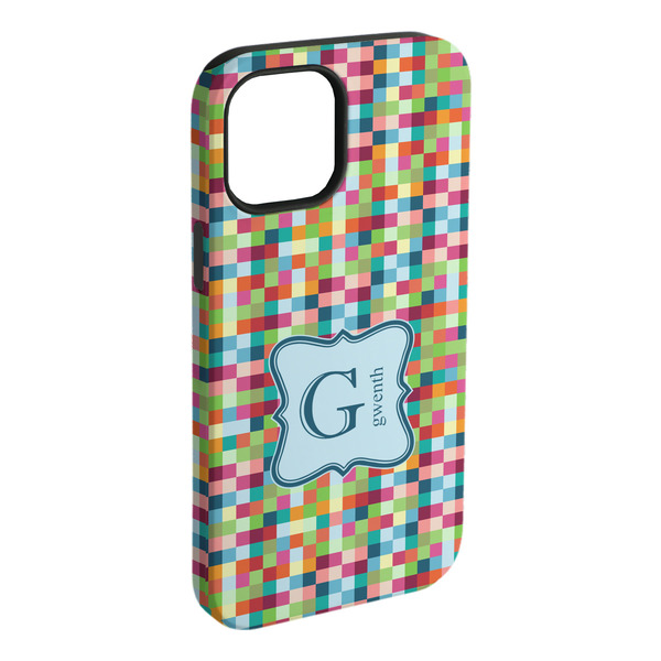 Custom Retro Pixel Squares iPhone Case - Rubber Lined (Personalized)