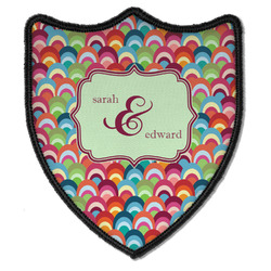 Retro Fishscales Iron On Shield Patch B w/ Couple's Names