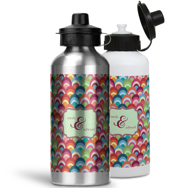 Retro Fishscales Aluminum Water Bottles - MAIN (white &silver)
