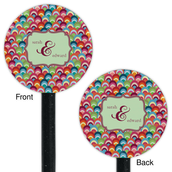 Retro Fishscales Black Plastic 5.5" Stir Stick - Double Sided - Round - Front & Back