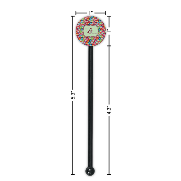 Retro Fishscales Black Plastic 5.5" Stir Stick - Round - Dimensions