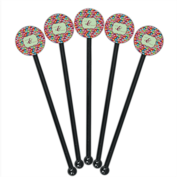 Retro Fishscales Black Plastic 5.5" Stir Stick - Round - Fan View