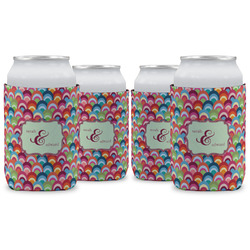 Retro Fishscales Can Cooler (12 oz) - Set of 4 w/ Couple's Names