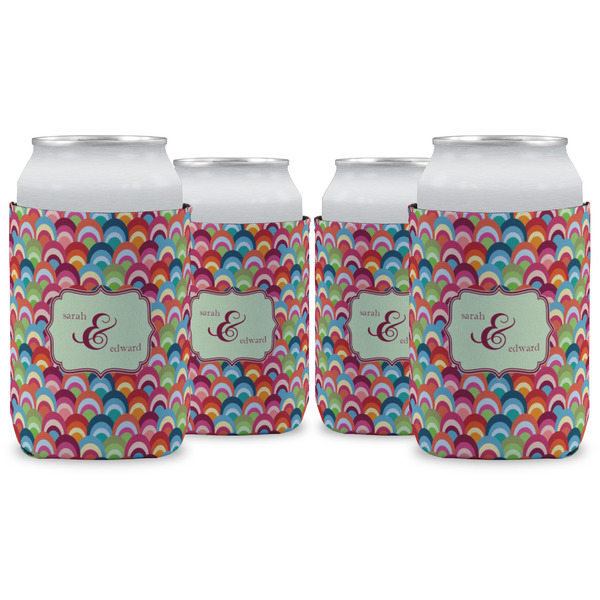 Custom Retro Fishscales Can Cooler (12 oz) - Set of 4 w/ Couple's Names