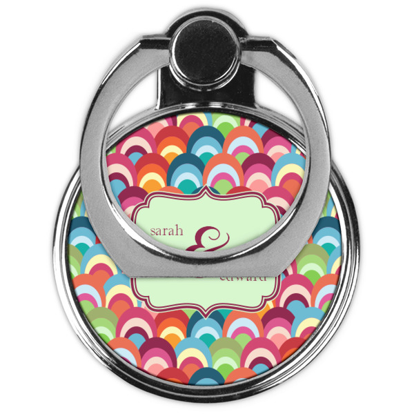 Retro Fishscales Cell Phone Ring Stand & Holder - Front (Collapsed)