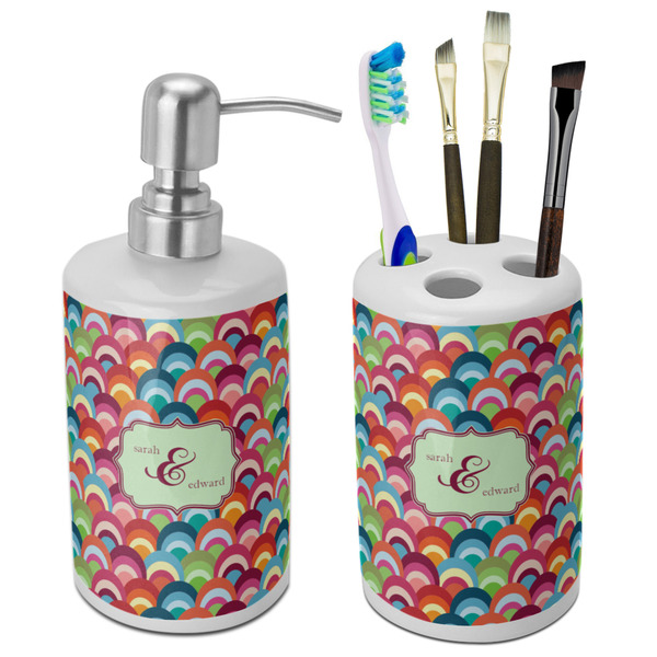 Custom Retro Fishscales Ceramic Bathroom Accessories Set (Personalized)
