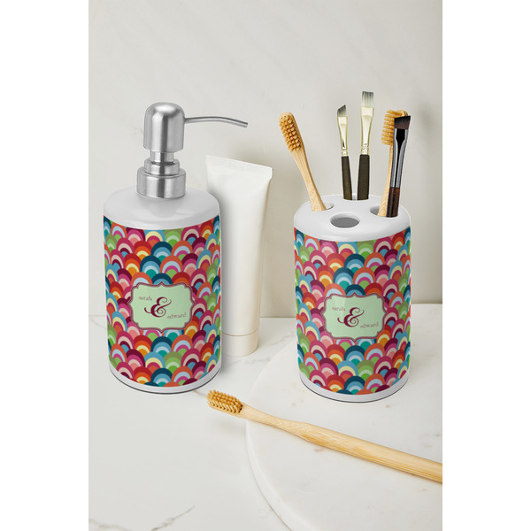Retro Fishscales Ceramic Bathroom Accessories - LIFESTYLE (toothbrush holder & soap dispenser)