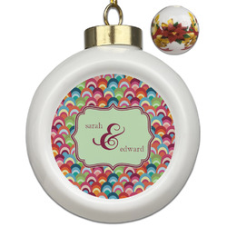 Retro Fishscales Ceramic Ball Ornaments - Poinsettia Garland (Personalized)