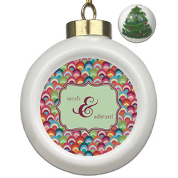 Retro Fishscales Ceramic Ball Ornament - Christmas Tree (Personalized)