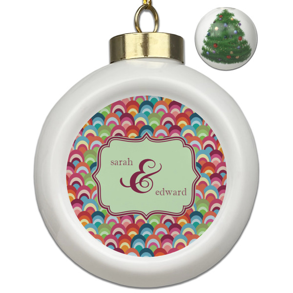 Custom Retro Fishscales Ceramic Ball Ornament - Christmas Tree (Personalized)