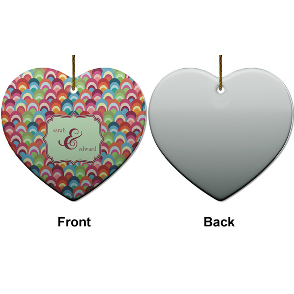 Retro Fishscales Ceramic Flat Ornament - Heart Front & Back (APPROVAL)