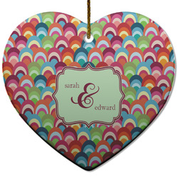 Retro Fishscales Heart Ceramic Ornament w/ Couple's Names