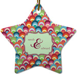 Retro Fishscales Star Ceramic Ornament w/ Couple's Names