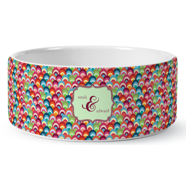 Custom Retro Fishscales Ceramic Dog Bowl - Large (Personalized)