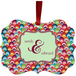 Retro Fishscales Metal Frame Ornament - Double Sided w/ Couple's Names