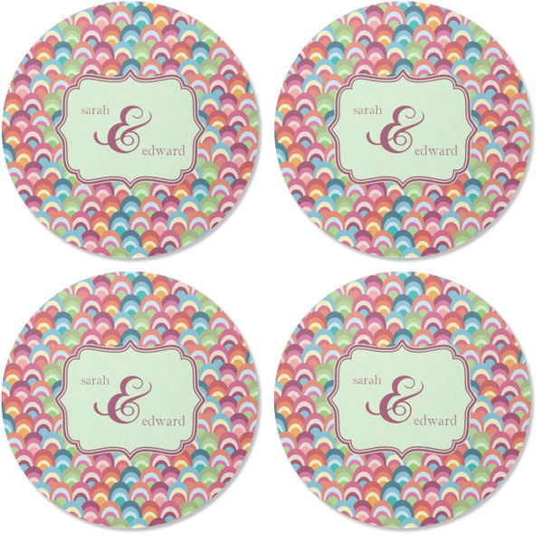 Retro Fishscales Coaster Round Rubber Back - Apvl