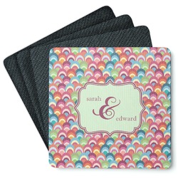 Retro Fishscales Square Rubber Backed Coasters - Set of 4 (Personalized)