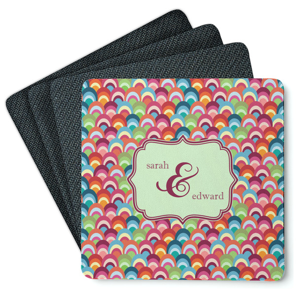 Custom Retro Fishscales Square Rubber Backed Coasters - Set of 4 (Personalized)