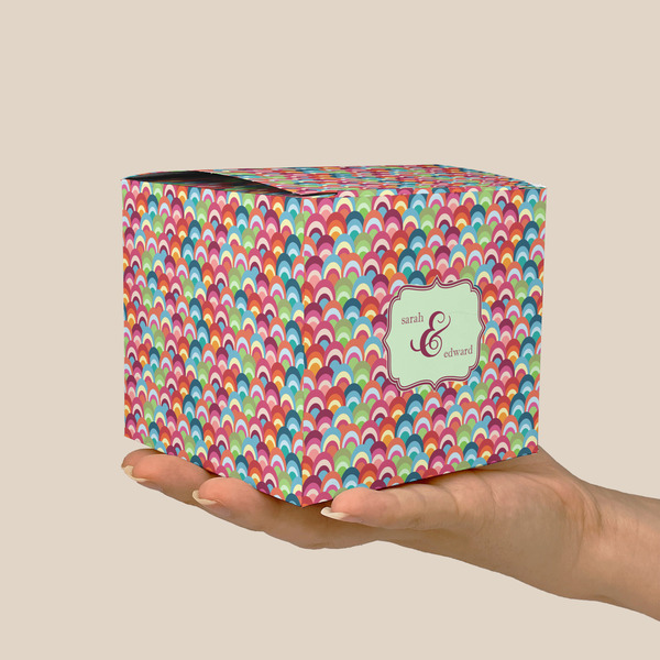 Retro Fishscales Cube Favor Gift Box - On Hand - Scale View