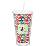Retro Fishscales Double Wall Tumbler with Straw (Personalized)