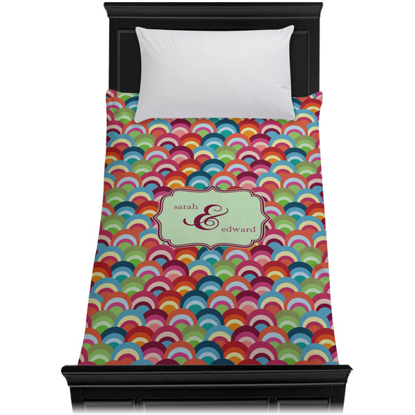 Retro Fishscales Duvet Cover - Twin XL - On Bed - No Prop