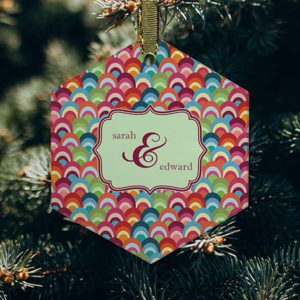 Retro Fishscales Frosted Glass Ornament - Hexagon (Lifestyle)