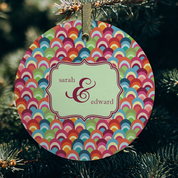 Retro Fishscales Frosted Glass Ornament - Round (Lifestyle)