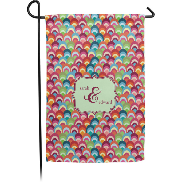 Custom Retro Fishscales Small Garden Flag - Single Sided w/ Couple's Names