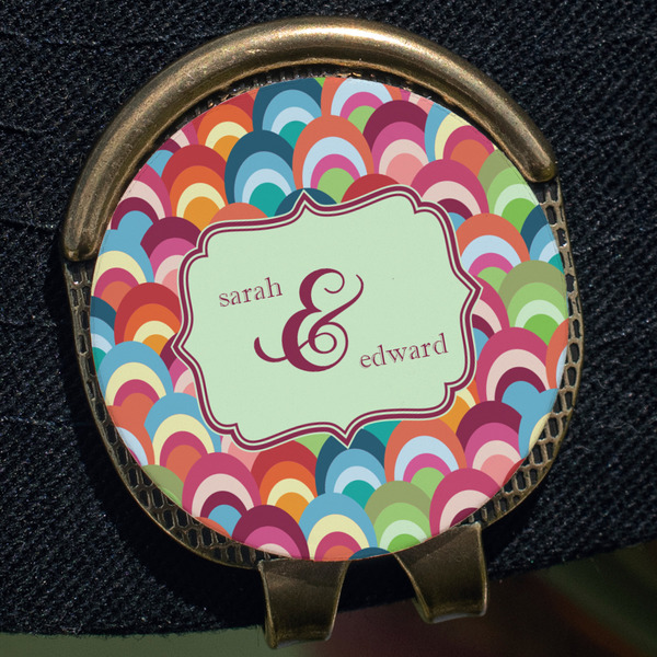 Retro Fishscales Golf Ball Marker Hat Clip - Gold - Close Up