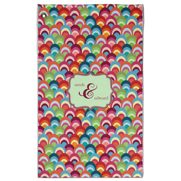 Custom Retro Fishscales Golf Towel - Poly-Cotton Blend w/ Couple's Names