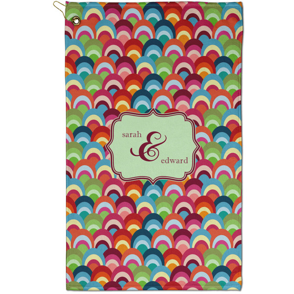 Custom Retro Fishscales Golf Towel - Poly-Cotton Blend - Small w/ Couple's Names