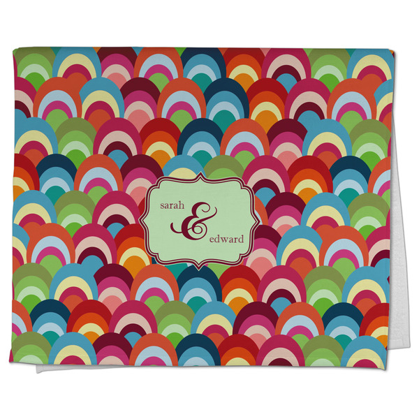 Custom Retro Fishscales Kitchen Towel - Poly Cotton w/ Couple's Names