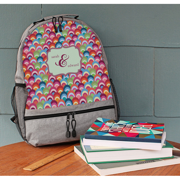 Retro Fishscales Large Backpack - Gray - On Desk