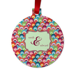 Retro Fishscales Metal Ball Ornament - Double Sided w/ Couple's Names