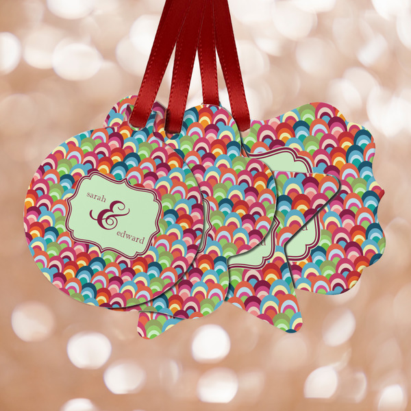 Custom Retro Fishscales Metal Ornaments - Double Sided w/ Couple's Names