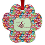 Retro Fishscales Metal Paw Ornament - Double Sided w/ Couple's Names