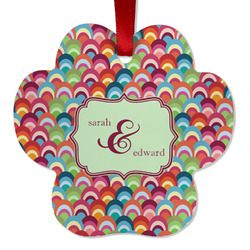 Retro Fishscales Metal Paw Ornament - Double Sided w/ Couple's Names