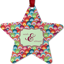 Retro Fishscales Metal Star Ornament - Double Sided w/ Couple's Names