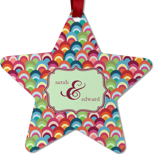 Custom Retro Fishscales Metal Star Ornament - Double Sided w/ Couple's Names