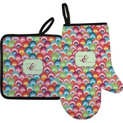 Retro Fishscales Oven Mitt & Pot Holder Set w/ Couple's Names