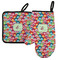 Retro Fishscales Left Oven Mitt & Pot Holder Set w/ Couple's Names