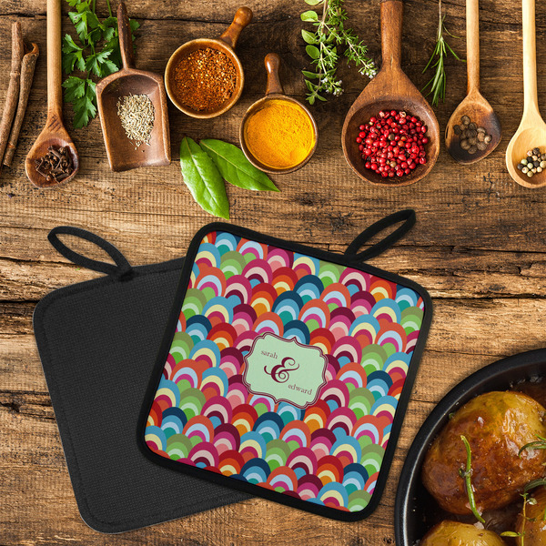 Retro Fishscales Neoprene Pot Holder - Set of 2  LIFESTYLE (Flatlay)