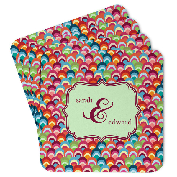 Custom Retro Fishscales Paper Coasters w/ Couple's Names