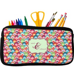 Retro Fishscales Neoprene Pencil Case - Small w/ Couple's Names
