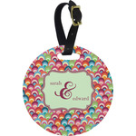 Retro Fishscales Plastic Luggage Tag - Round (Personalized)