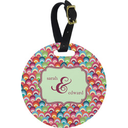 Retro Fishscales Plastic Luggage Tag - Round (Personalized)
