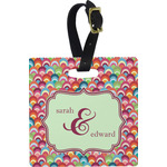 Retro Fishscales Plastic Luggage Tag - Square w/ Couple's Names