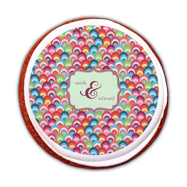 Retro Fishscales Printed Icing Circle - Medium - On Cookie