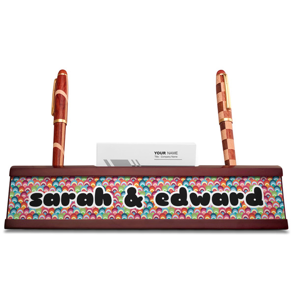 Retro Fishscales Red Mahogany Nameplates with Business Card Holder - Straight
