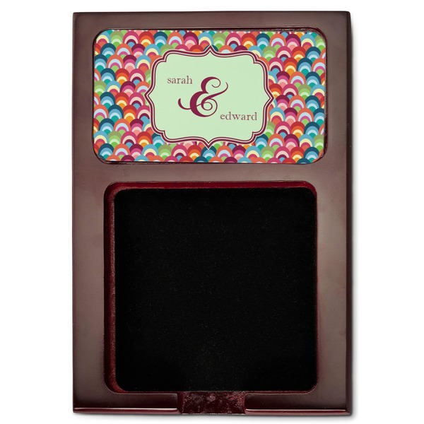 Retro Fishscales Red Mahogany Sticky Note Holder - Flat